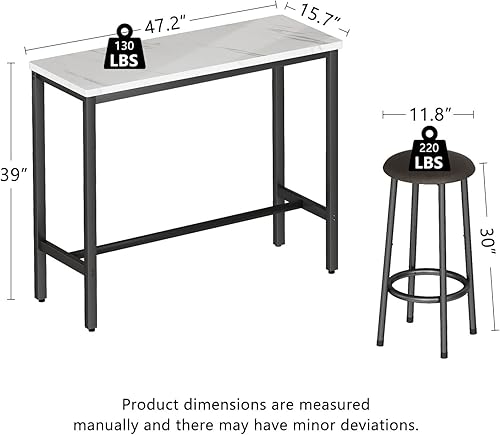 Miniatura 8 de DKLGG Juego de mesa de bar, juego de mesa rectangular de comedor con mesa de mármol sintético y 2 taburetes de bar, juego de mesa de comedor de 3