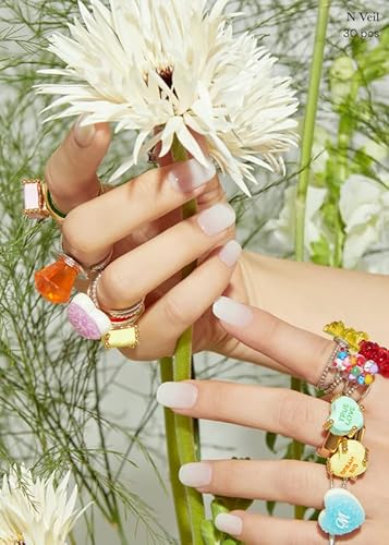 Ohora Semi Cured Gel Nail Strips (N Veil) - Works With Any Nail Lamps, Salon-Quality, Long Lasting, Easy To Apply & Remove - Includes 2 Prep Pads, Nail File & Wooden Stick #TOP4