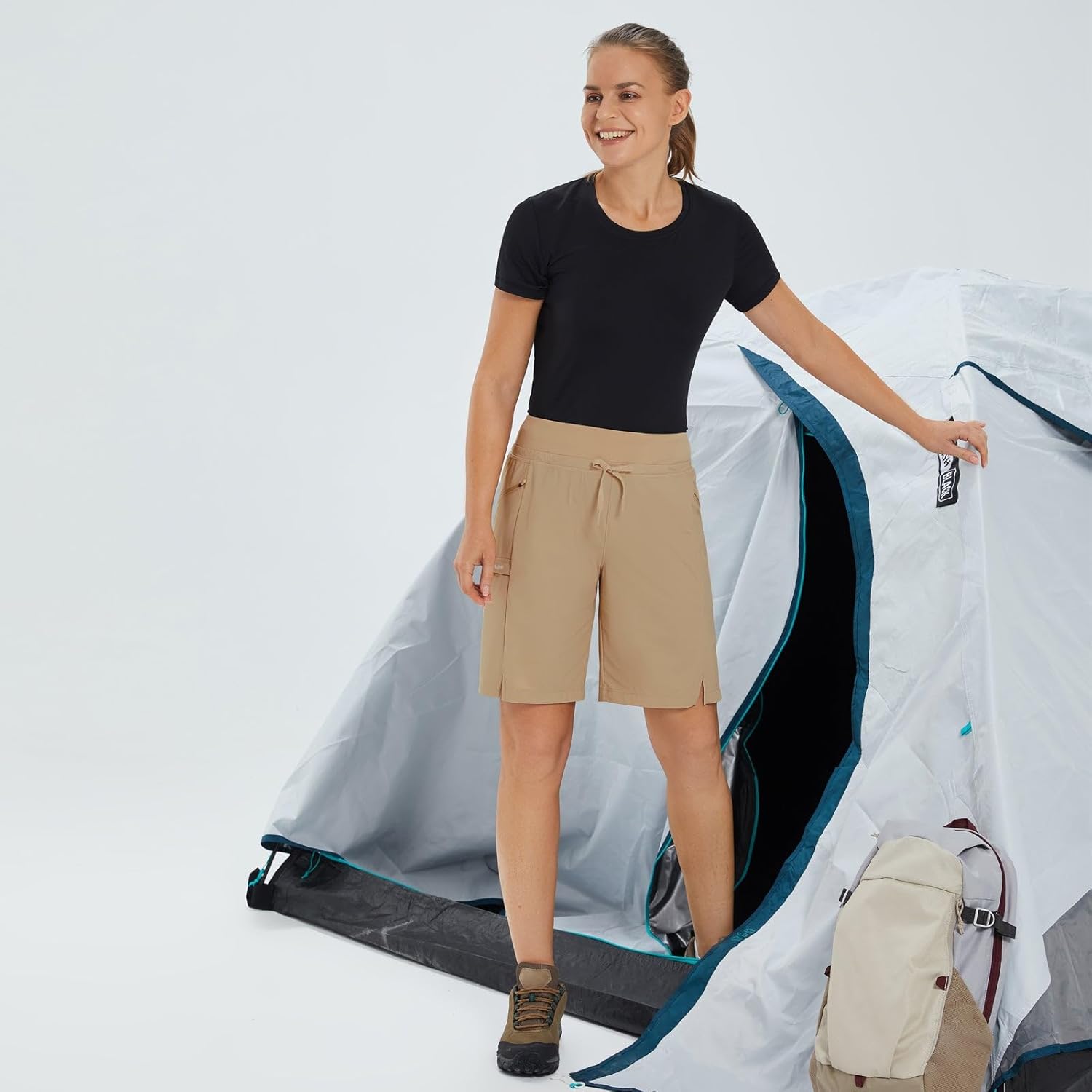 baleaf Women's Hiking Long Shorts 9"/11" Quick Dry Hiking Bermuda Cargo for Curvy Lightweight Knee Length Shorts Pockets - Image 6