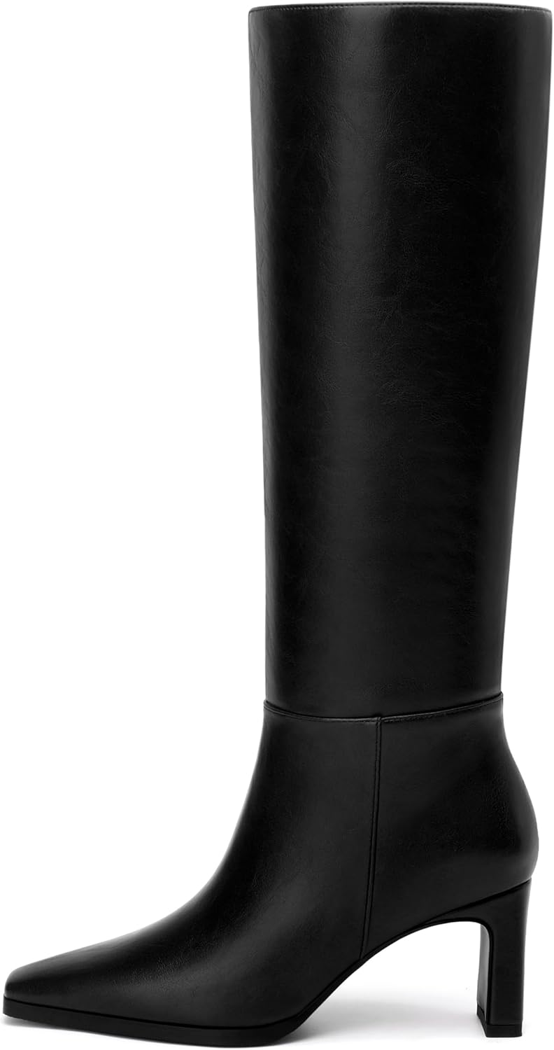 SHOWFOREST Women's Knee High Boots Chunky Heel Square Toe Side Zipper Tall Boots Comfortable Fall Winter Boots Casual Dressy 2.5 Inch