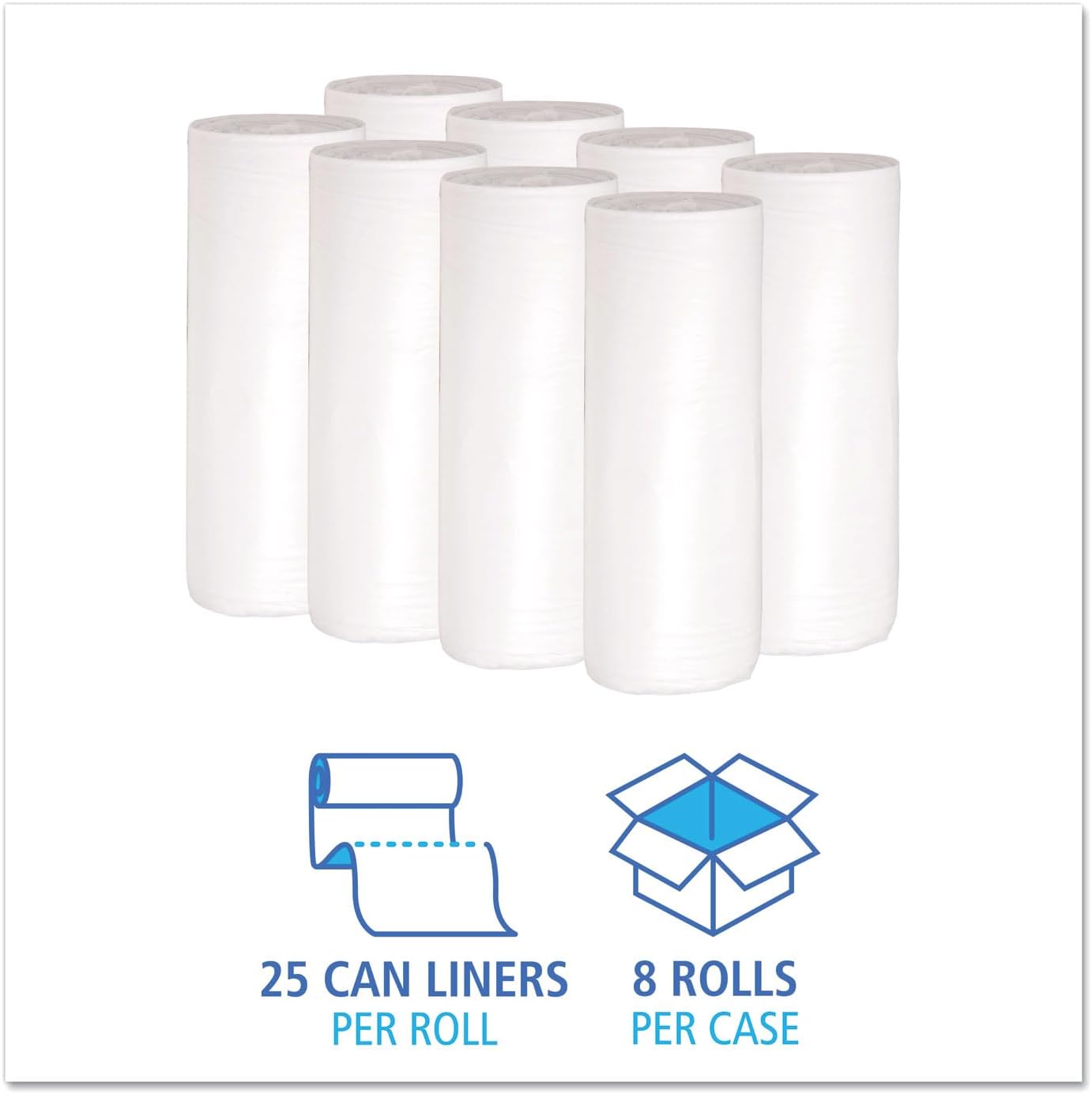 Extra Heavy-Duty 30 Gallon White Trash Bags, 0.6 Mil Low-Density Garbage Bags, 30" x 36", Perforated Roll, 25 Bags/Roll, 8 Rolls/Carton