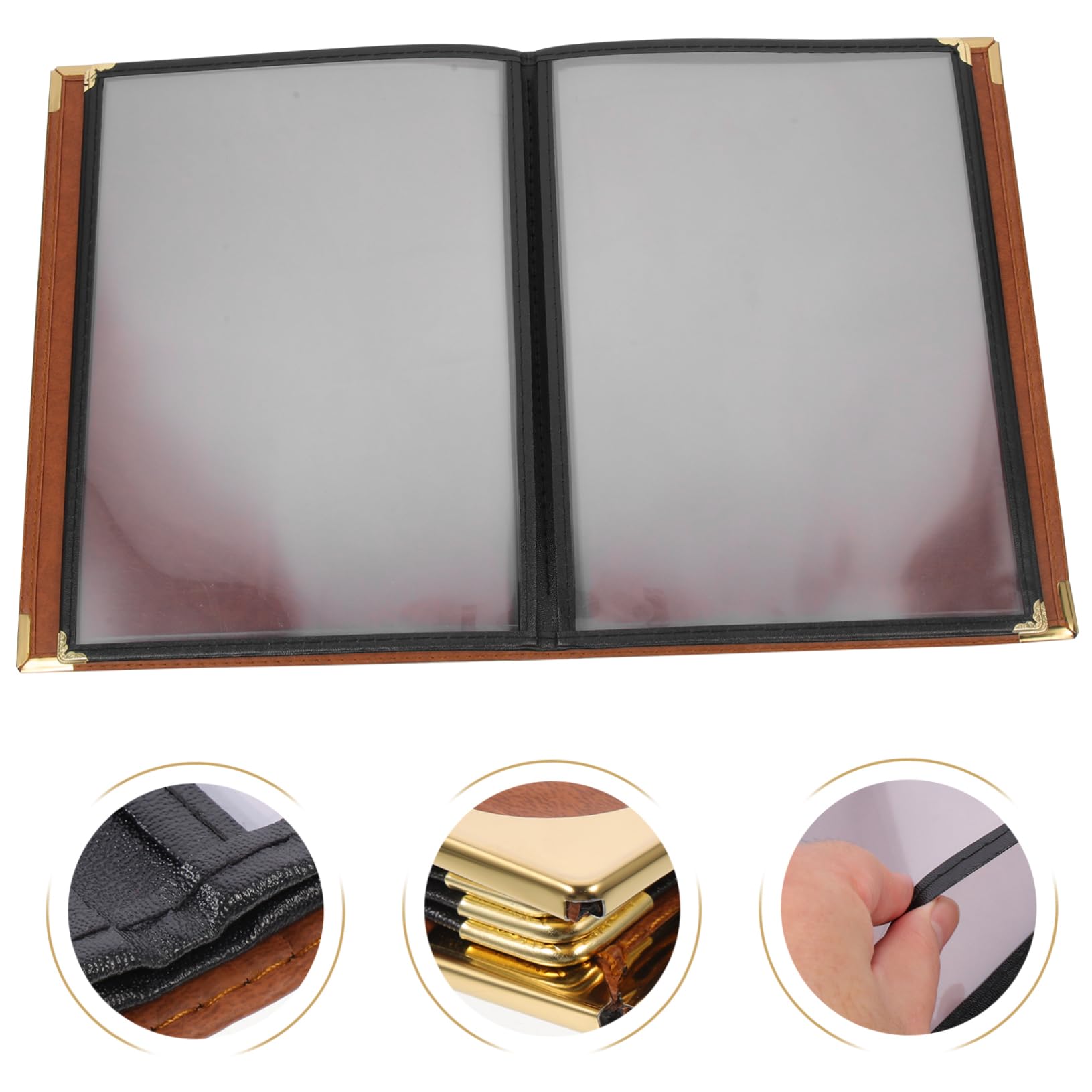 POPETPOP 2 Piezas Protector de Menú PVC para Restaurantes y Cafés Carpeta para Menús Resistente al Agua y Aceite Transparente para Carta de Hotel y Bar con Páginas Marrón