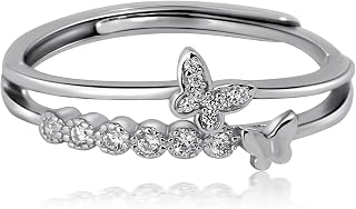 925 Stering Silver Ring for Women Dainty Butterfly Ring Tiny Cubic Zirconia Crystal Butterfly Stackable Band Engagement Ring Size 3-10