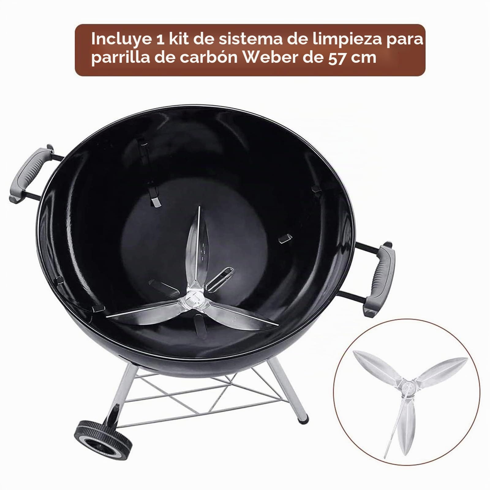 GFTIME Kit Parrilla Cocina, Parrilla de Carbón y Sistema de Limpieza para Parrillas de Carbón Weber de 57cm One-Touch Silver, Bar-B-Kettle, Master-Touch y One-Touch, para Weber 8835, 7441, 7444