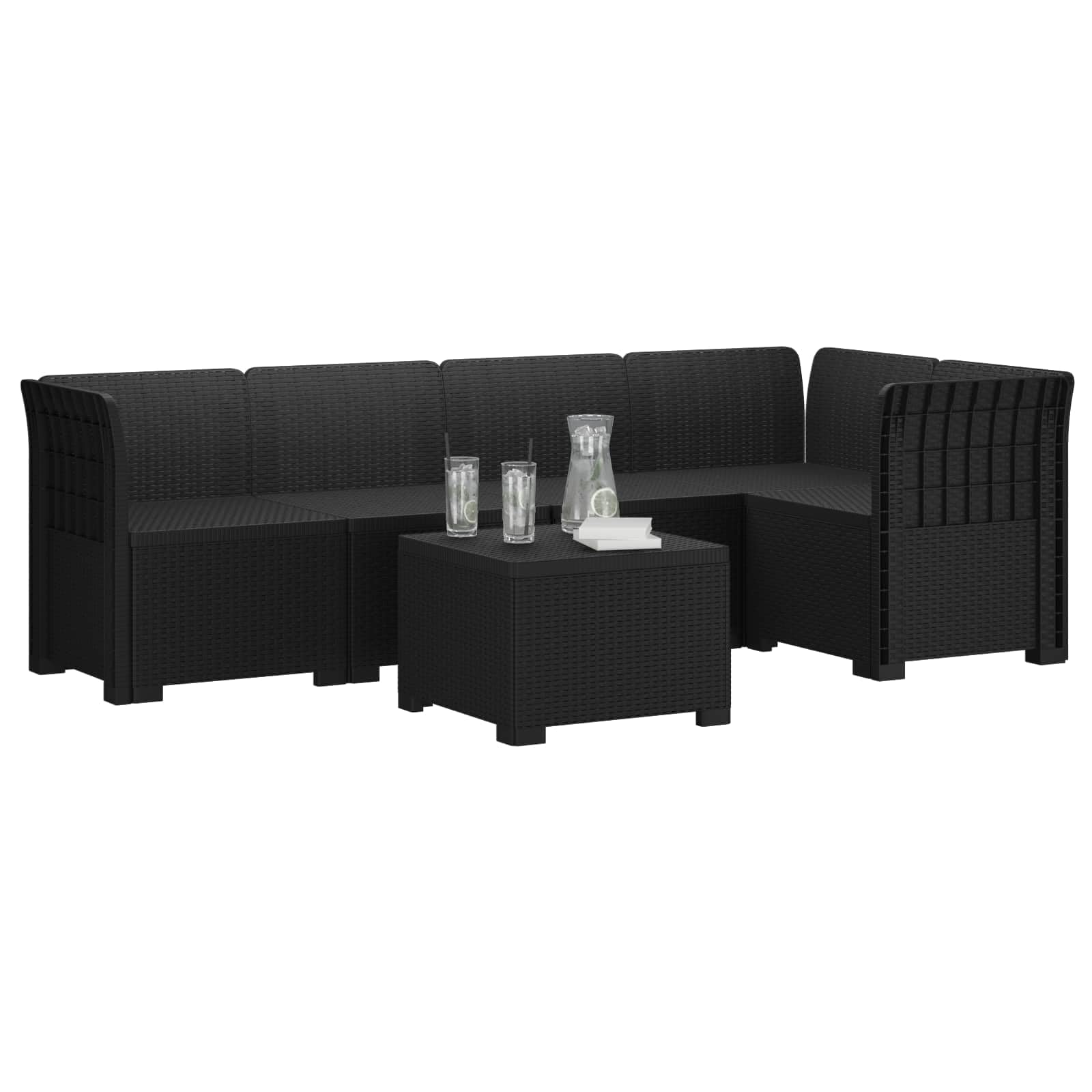 Hothingwell 5-osobowa sofa ogrodowa Polipropylen Antracyt | Modne oparcie Poly Rattan, odporne na warunki atmosferyczne, łatwa pielęgnacja, na balkon taras