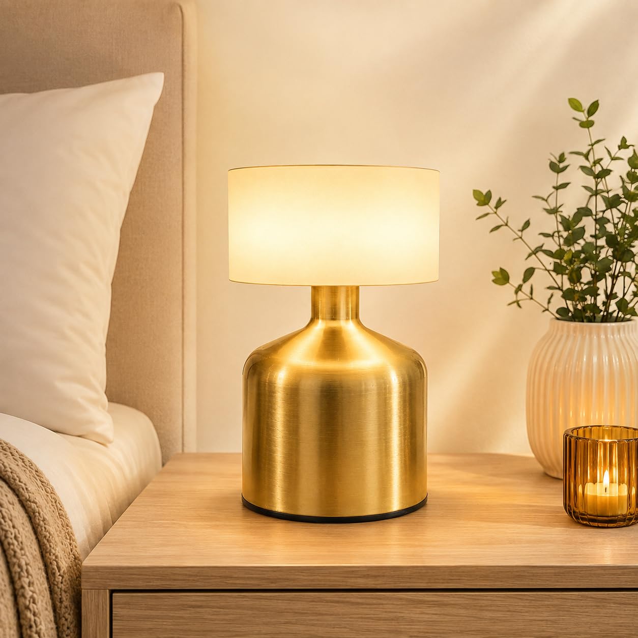 bottle shape cordless rechargeable table lamp, gold | led, touch control, pack of 1, 13.5*9 cm, usb type-c charging, 3 light modes, portable wireless bedside lamp