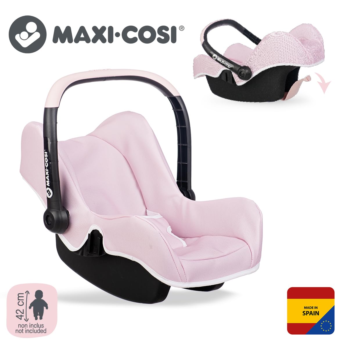Smoby - Maxi-Cosi - Siège Rose - Jouet d'Imitation - pour Poupons Jusqu'à 42 cms - Léger - Poignée Orientable - A Partir de 3 Ans - Fabrication Espagnole
