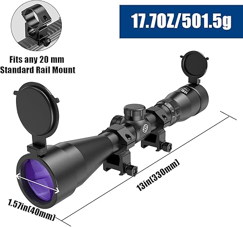 Miniatura 5 de UUQ 3-9×40 Rifle Scope with RedGreen Illumination and Rangefinder Reticle - Includes Batteries, Fits 20mm Free Mounts, Waterproof and Fog-Proof,for