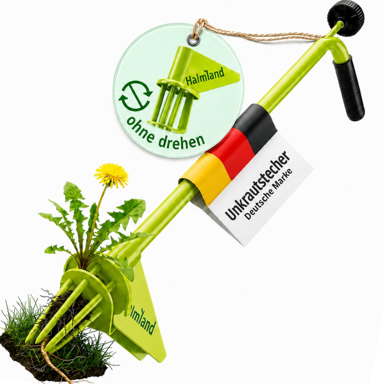 halmland® Désherbeur professionnel avec 6 griffes pour un retrait facile des mauvaises herbes - Appareil d'élimination des mauvaises herbes avec long manche - Pince à dents de pissenlit - Outil de