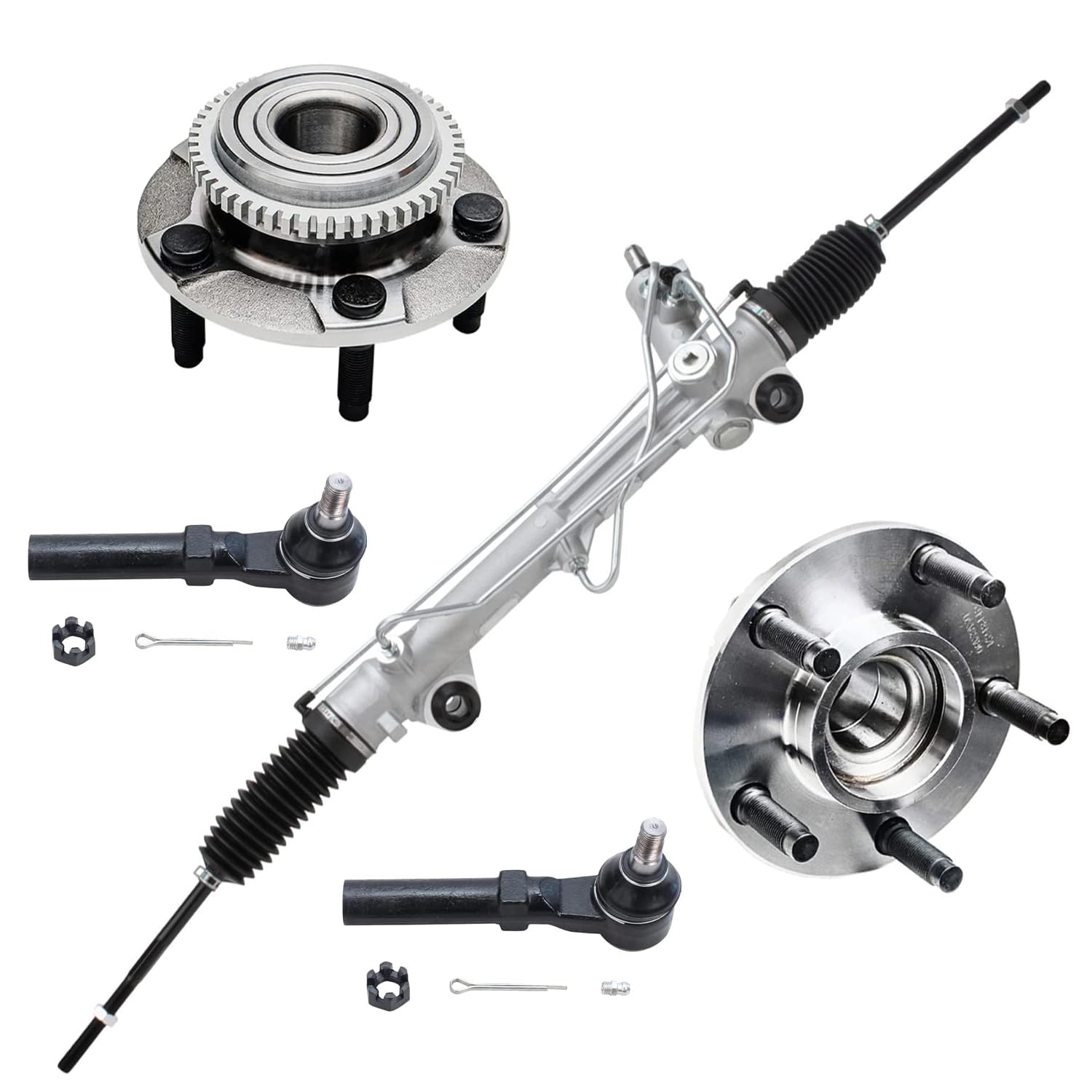 Detroit Axle - 5pc Front Rack &amp; Pinion Wheel Bearing Hubs for 94-04 Mustang