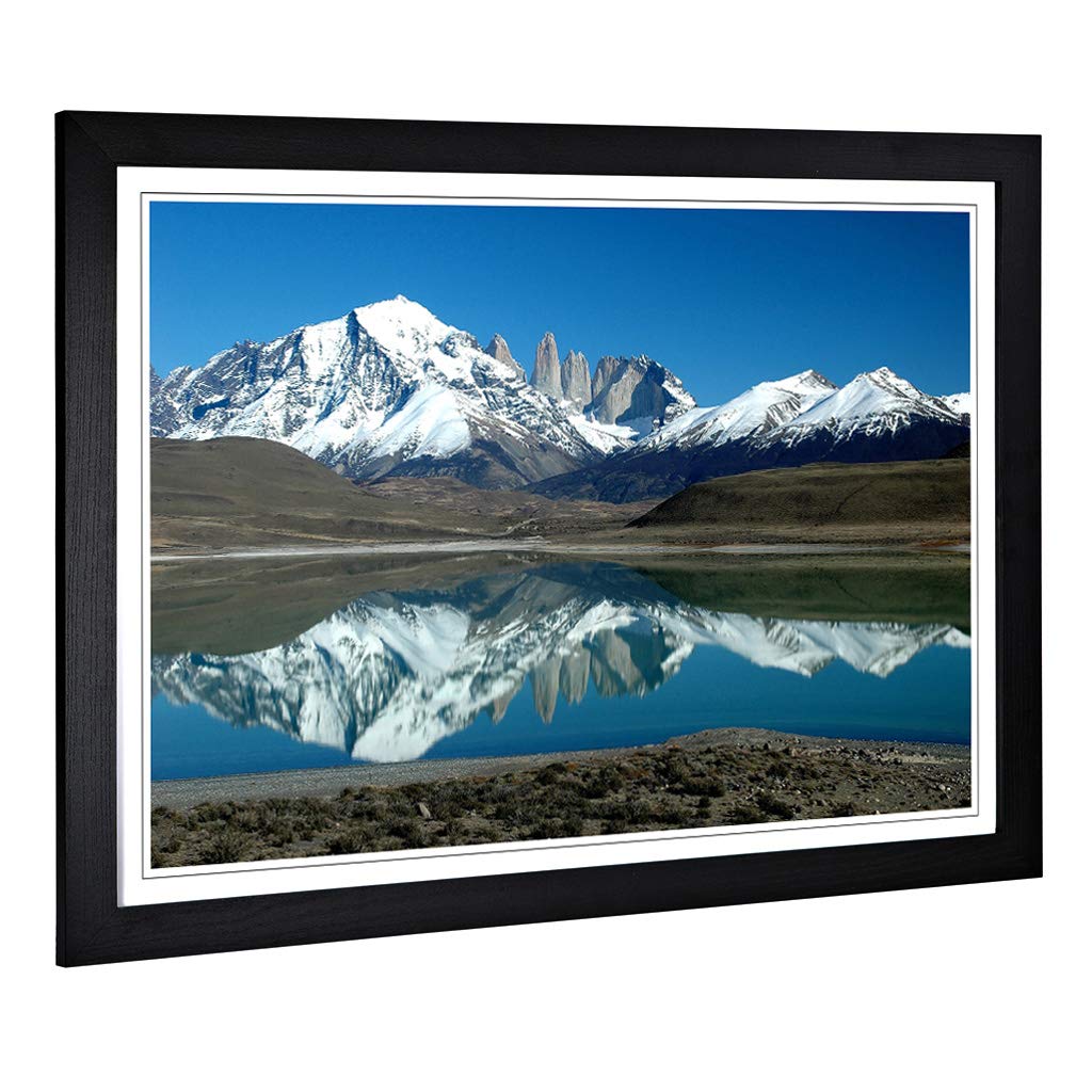 Big Box Art Framed Print of Landscape Patagonia Argentina Lake & Mountain Design | Wall Art Picture| Home Decor for Kitchen, Living Room, Bedroom, Hallway, Black, A2 / 24.5x18 Inch / 62x45cm