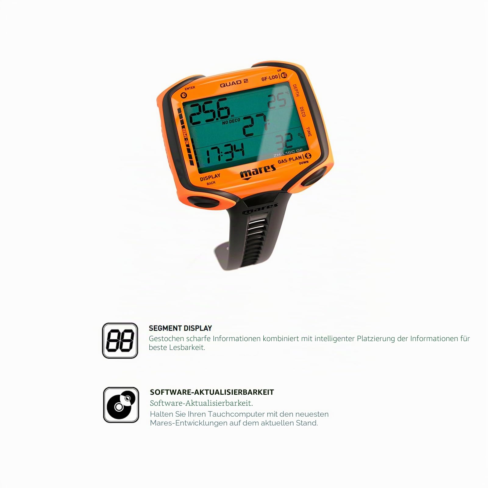 Mares Tauchcomputer Quad 2 Smart Wrist | Anzeige von Tiefe, Dekompression, Uhrzeit