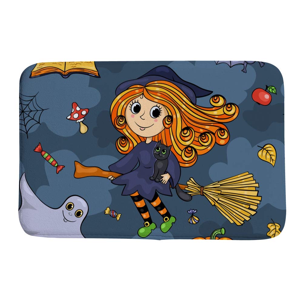 Tapis de bain mignon sorcière d'Halloween en velours corail 91x61cm pour sol