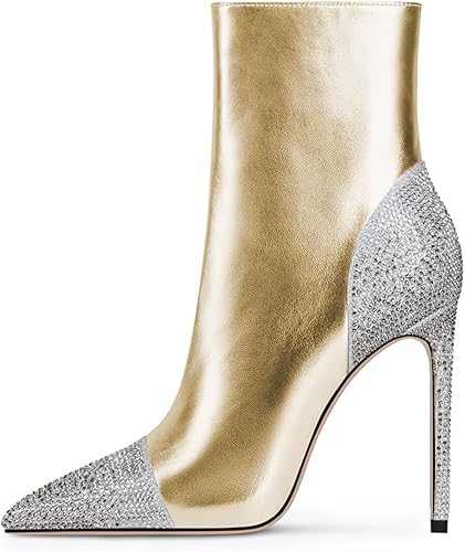 Miniatura 2 de FSJ Botines de tacón alto con diamantes de imitación brillantes para mujer, con tachuelas de aguja y cristales brillantes, cremallera lateral,