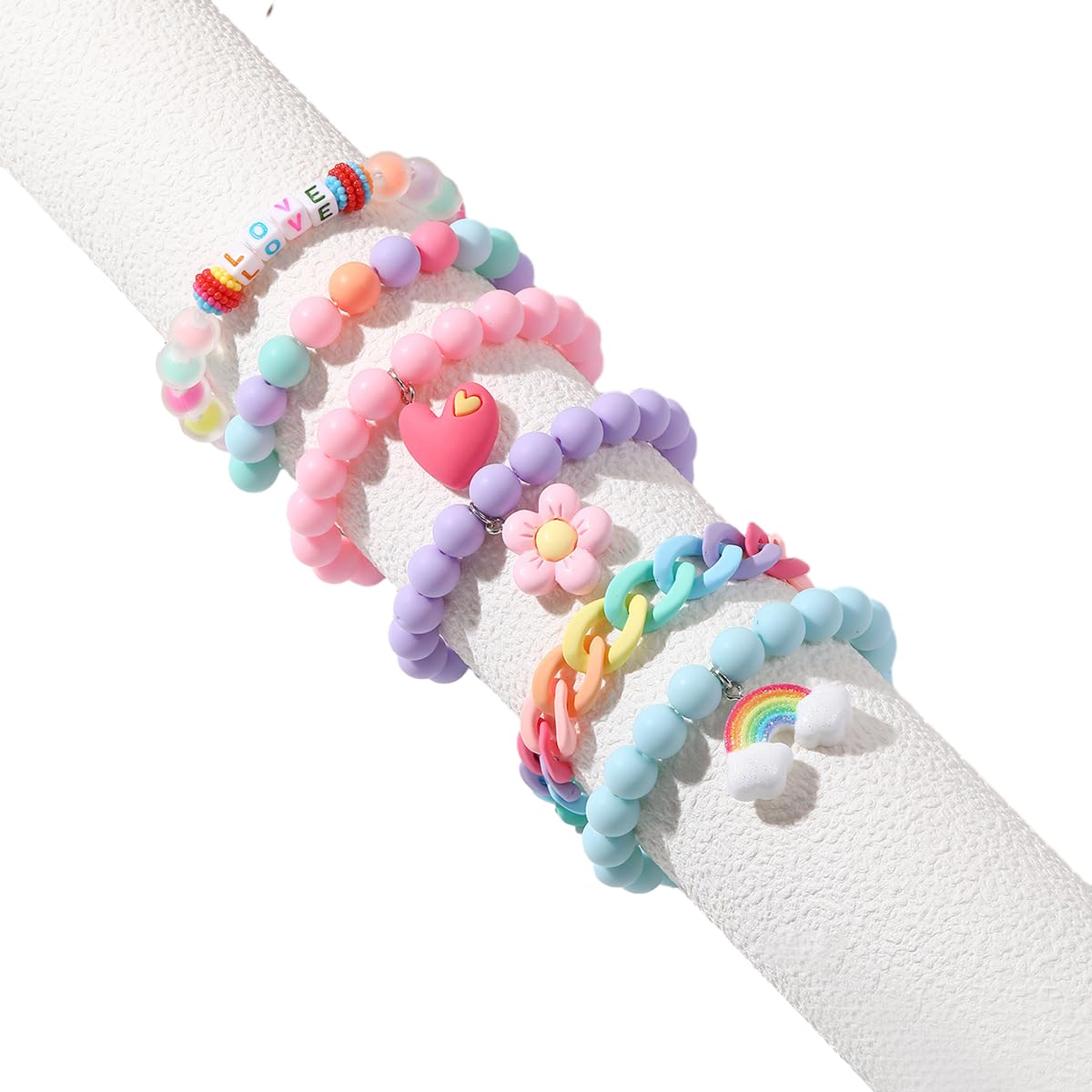 SANNIDHI® 6pcs Beads Bracelet for Girls Women, Kids Acrylic Friendship Bracelet Set, Elastic Cute Rainbow Jewelry, Flower Heart Charms Beaded Bracelets Party Princess Dress Up Gifts (B0CDGF1Z74) Amazon Price History, Amazon Price Tracker