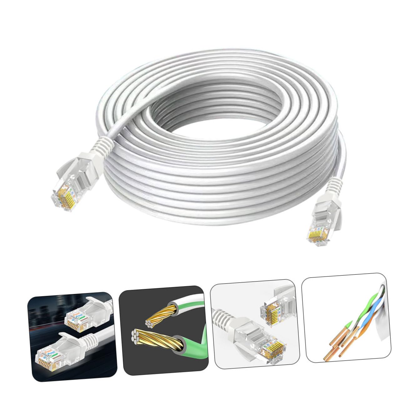 Uonlytech Cavo Ethernet Cat5e Piatto Bianco in Rame e Alluminio