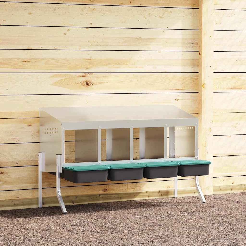 Nido per polli, 4 scomparti, con gambe in acciaio zincato, 110 x 50 x 68 cm, resistente alle intemperie, con regolazione flessibile dell'altezza delle gambe, per interni ed esterni, comoda