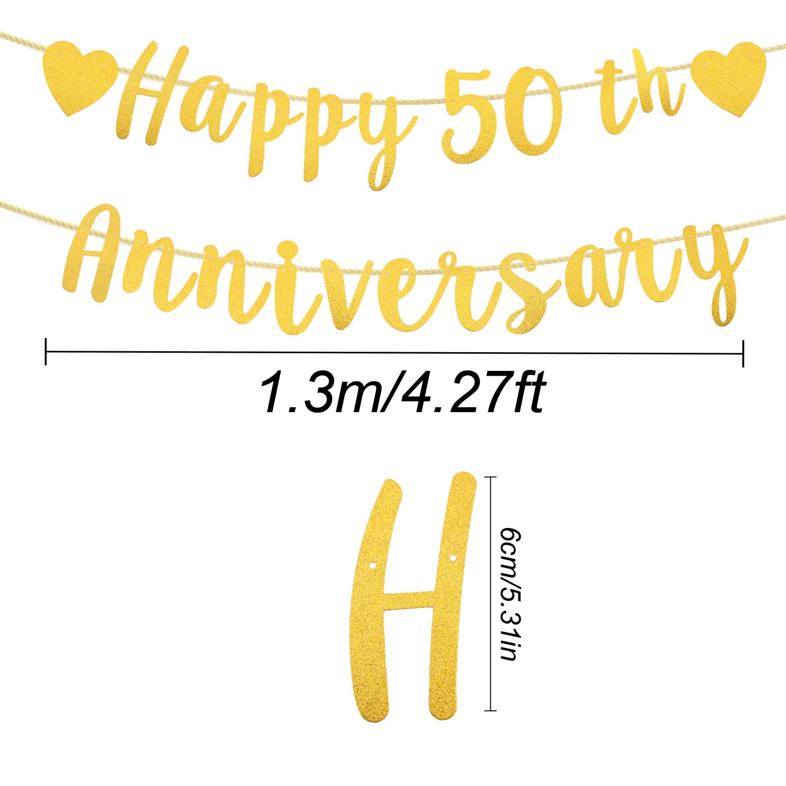 Luixenir Anniversary Decorations for 50th Golden Wedding Glitter Gold Happy Anniversary Banner for 50 Party Decorations for Couple and Parents - Image 2