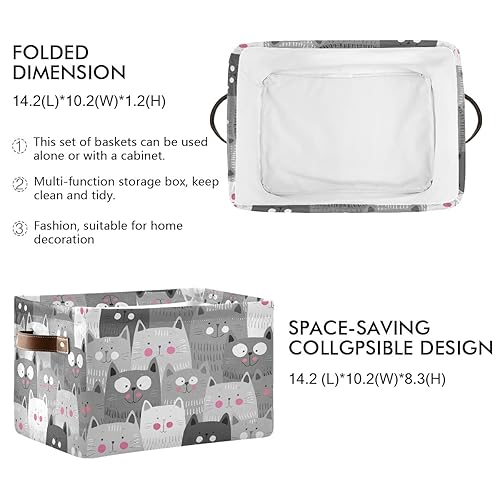 Miniatura 2 de AUUXVA Cesta de almacenamiento para gatos lindos y gatitos, contenedor grande de tela para juguetes, caja de almacenamiento con asas, plegable,