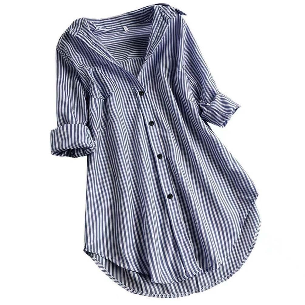 Chemise rayée surdimensionnée à ourlet irrégulier et boutons - 6