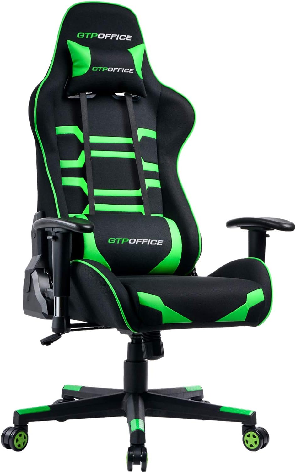 GTPOFFICE Gaming Chair Ergonomic Office Chair Fabric Racing Style E-Sports Chair Big and Tall Back Game Chairs Green Adjustable Tilt Swivel Computer Desk Task Chair with Headrest and Lumbar Support