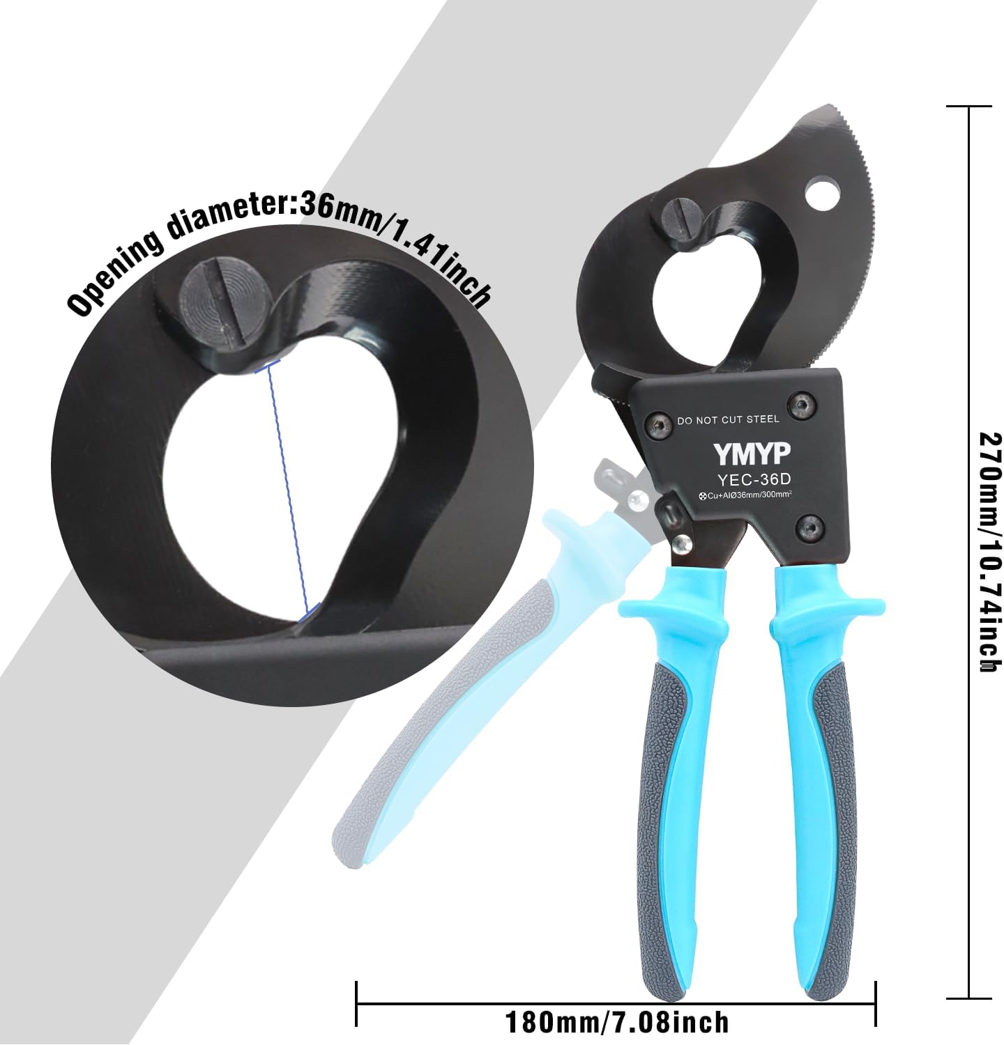 Ratchet Cable Wire Cutter Heavy Duty for Cutting Electrical Aluminum Copper and Multi-core Cables up to 300mm² (AWG 600MCM)