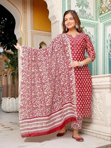 Pinkmint-Women-Cotton-Blend-Straight-Printed-Kurta-with-Pant-Dupatta