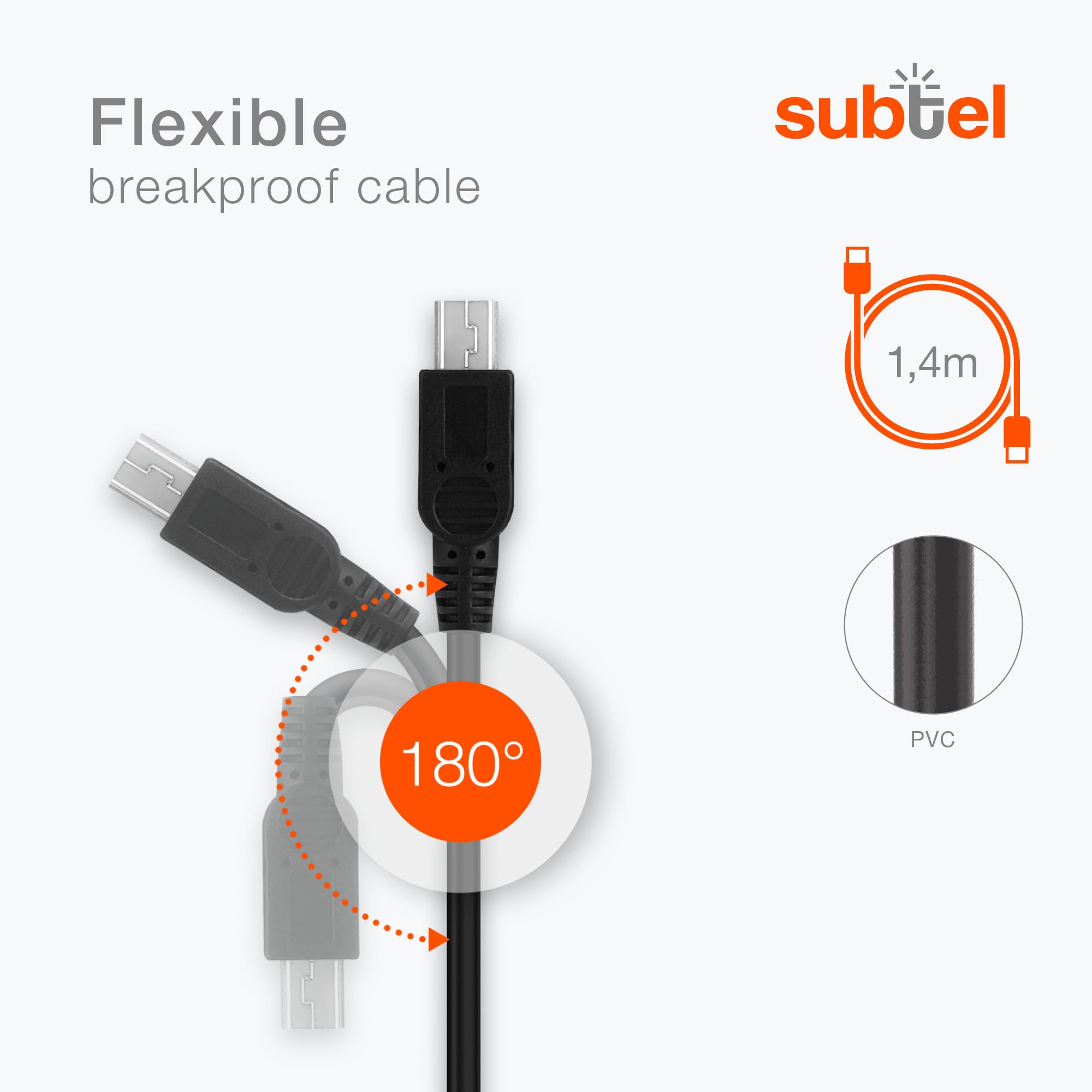 subtel® Kabel do ładowania 1,1 m 1 A / 1000 mA kompatybilny z Garmin Edge, DriveAssist, DriveSmart, Nüvi, Oregon, eTrex, GPSMAP 5 V mini USB ładowarka zasilacz Charger czarny