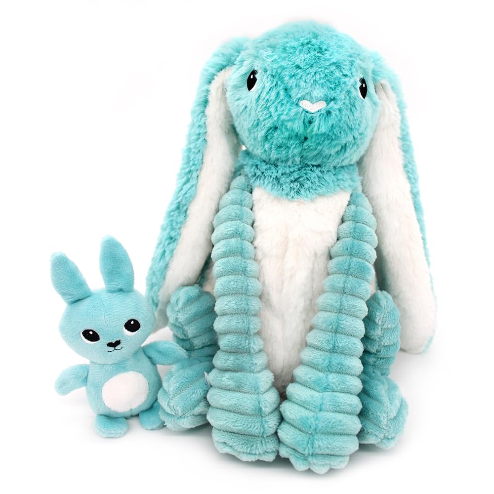 Les Déglingos Les PTIPOTOS by Pluszowa Mama Dziecko - Słodki - Prezent z okazji narodzin dziecka - TOUDOU Królik Mama & Dziecko Aqua Niebieski - 24 cm