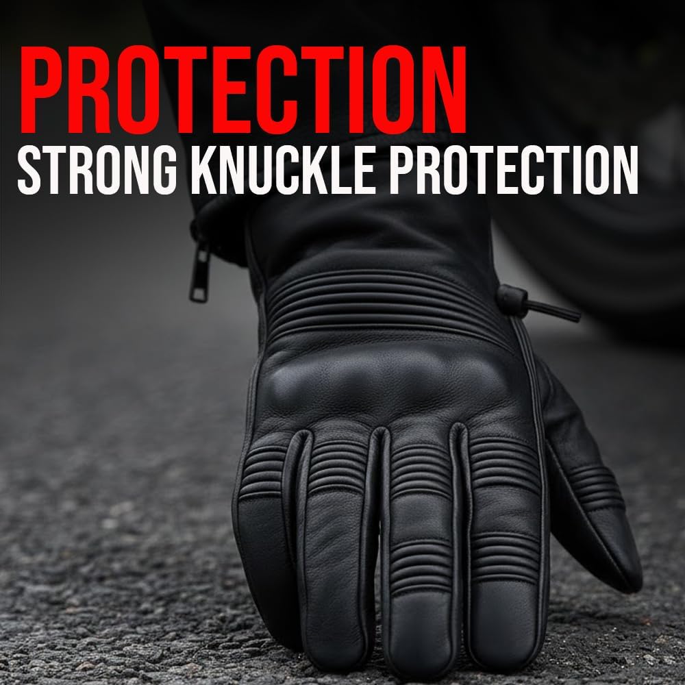 Jackets 4 Bikes Men's Motorcycle Leather Gloves - Cruiser Protective Premium Gloves with Gel Padding, Knuckle & Palm Protection for Street Riding Black L - Image 8