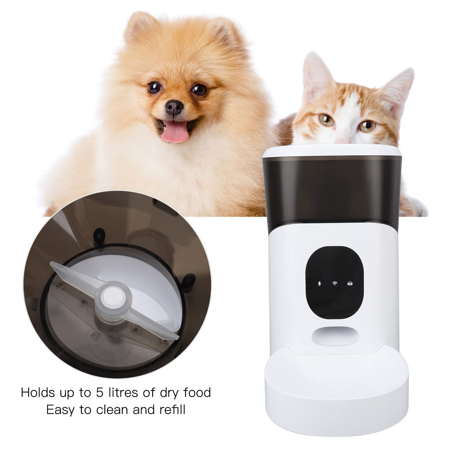 Alimentador Automático para Mascotas, Dispensador de Comida para Perros de 5 litros con Temporizador, Grabadora de Voz Interactiva, Alimentador Automático para Perros,