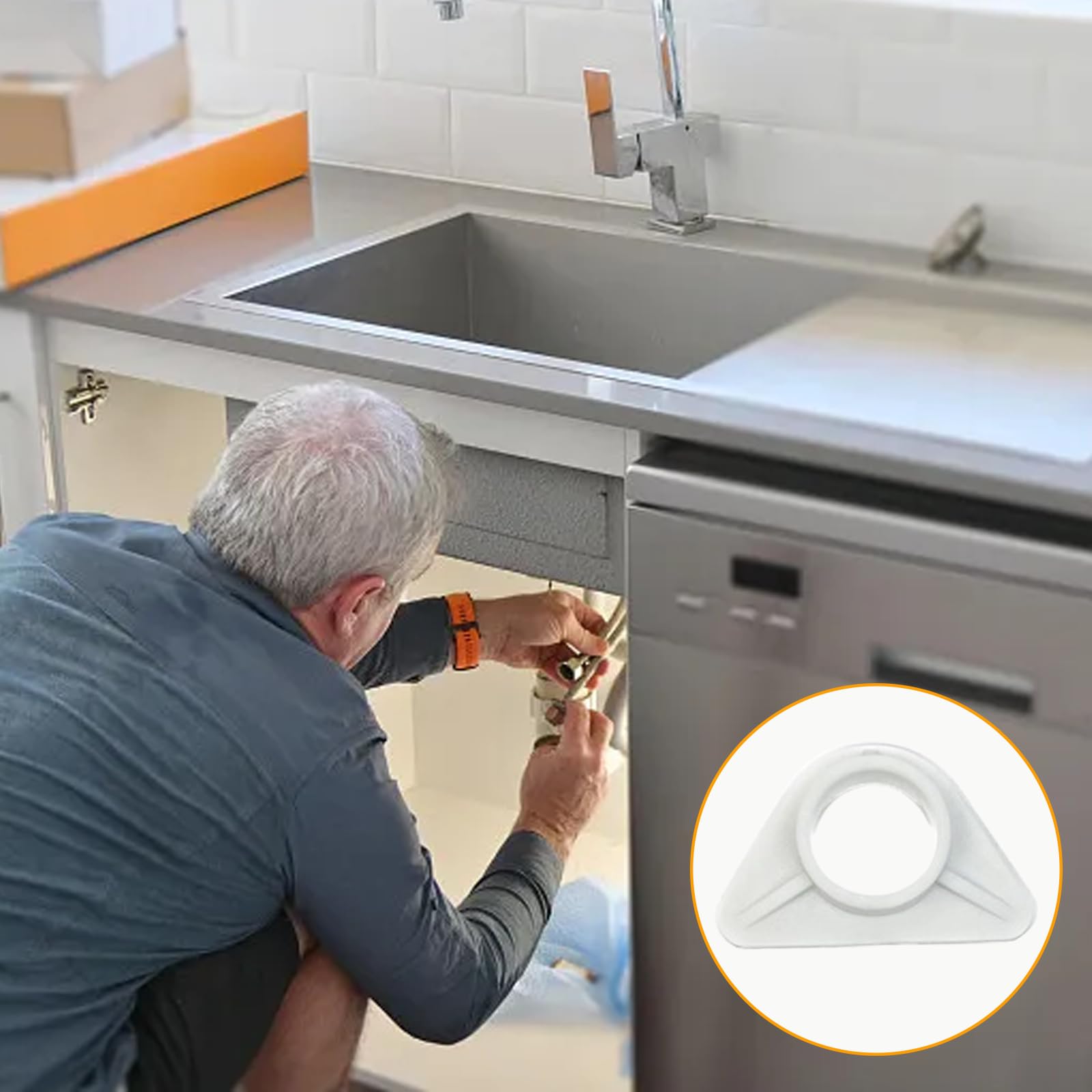 Rinforzo Per Rubinetto Lavello - ABS Bianco, Foro 36.5mm, Anti-Oscillazione - Foto 5