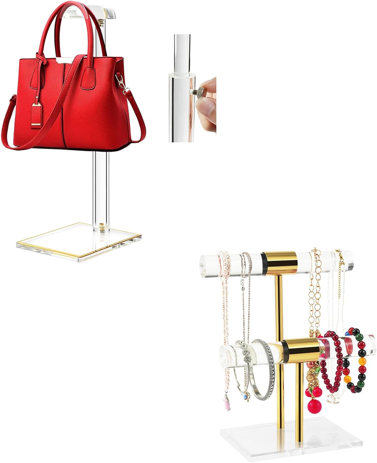14"-24" Adjustable Height Handbag Holder and 2 Tier T-Bar Jewelry Organizer