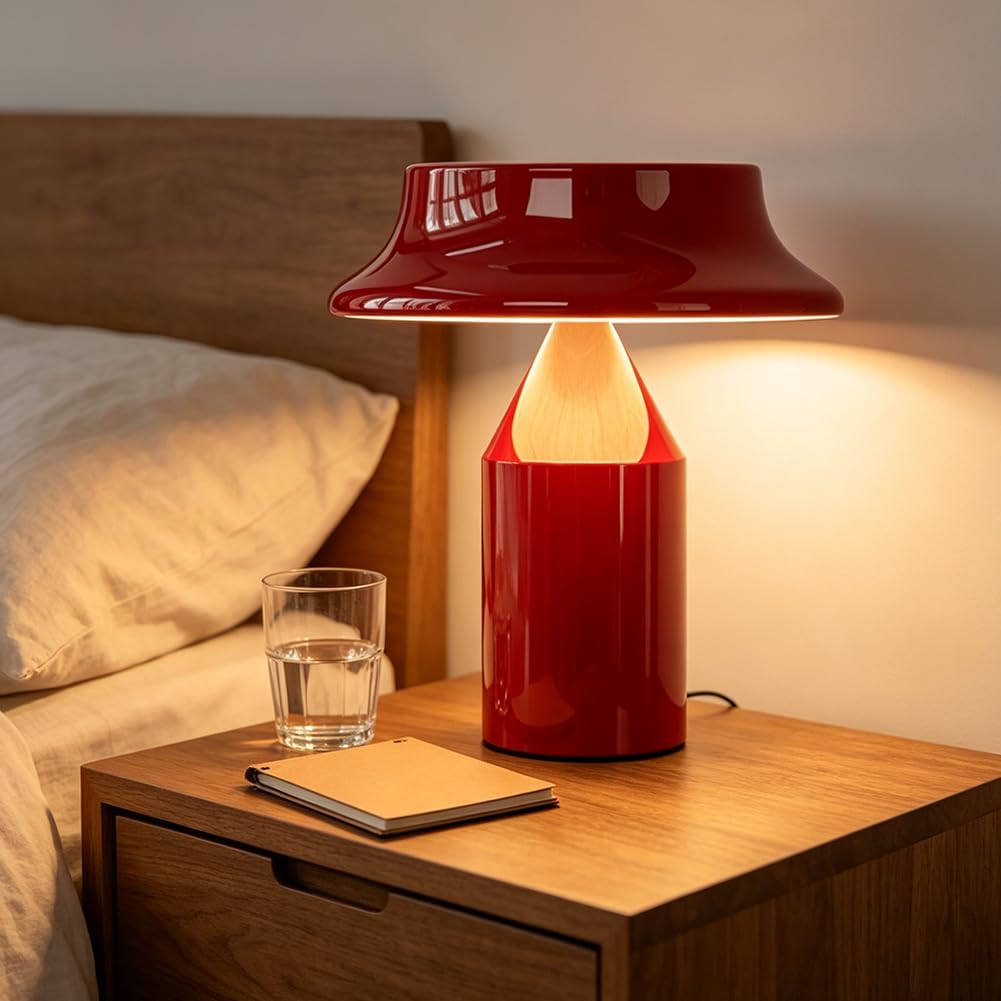 Lampada da Tavolo a Forma di Fungo Senza fili con Batteria Ricaricabile USB Rossa Lampada a Forma di Fungo Ricaricabile Tramite USB con Batteria Intensità Regolabile Lampada a Forma