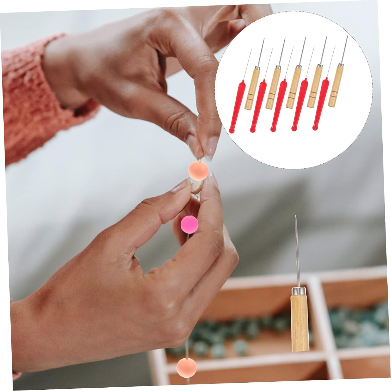 Tofficu 3sets Convenient Beading Needle Handle Awl Jewelry Making Tool for Easy Bead Threading and Portable Awl for Crafts and Sewing