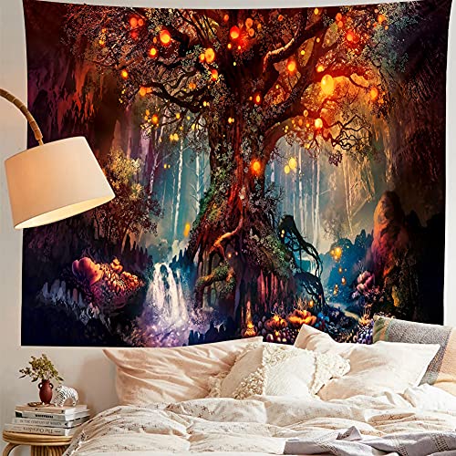 Forest Tapestry Home Decor Landscape Tapestry Living Room Bedroom Decoration Tapestry Magic Tapestry Curtain Xgxl(Old Tree Red, 78''L×60''W) #TOP5