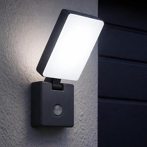 Applique da Esterno con Sensore di Movimento PIR 4000K 10W Luce Bianca Neutra 800lm Lampada da Esterno Ideale per Terrazza Balcone Giardino IP65 (grigio)