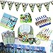 IWTBNOA Stoviglie per Feste di Compleanno, 64 Pezzi Set Stoviglie per Feste 10 Ospiti, Forniture per Feste con Piatti di Carta, Bicchieri, Tovaglie Striscioni per Feste, Compleanno, Bambini Regalo