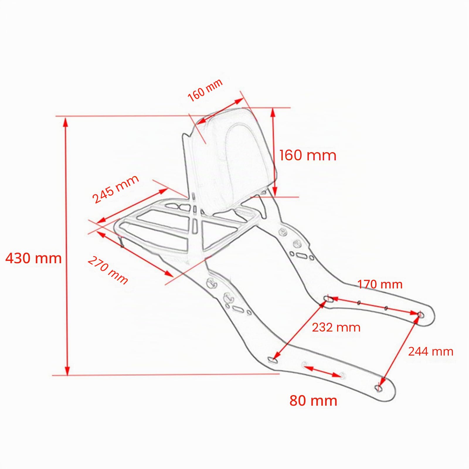 Respaldo para motocicleta Sissy Bar con portaequipajes trasero Compatible con Kawasaki Vulcan S 650 VN650 Soporte de caja superior de metal Extensión de asiento Plataforma de carga Soporte