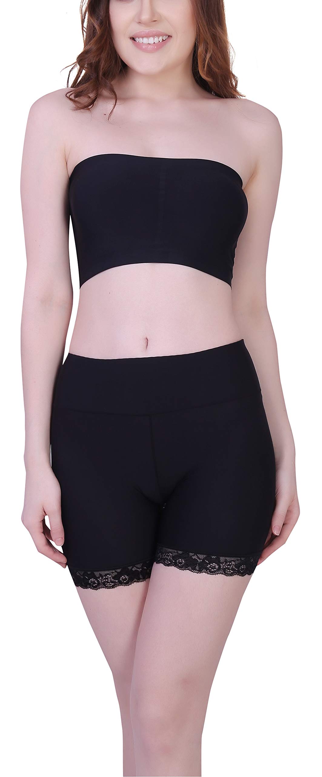 plumbury Women’s Ice Silk Strapless Padded Tube Bra and High Waist Boyshort Panty Set, Free Size, Black-picture-40
