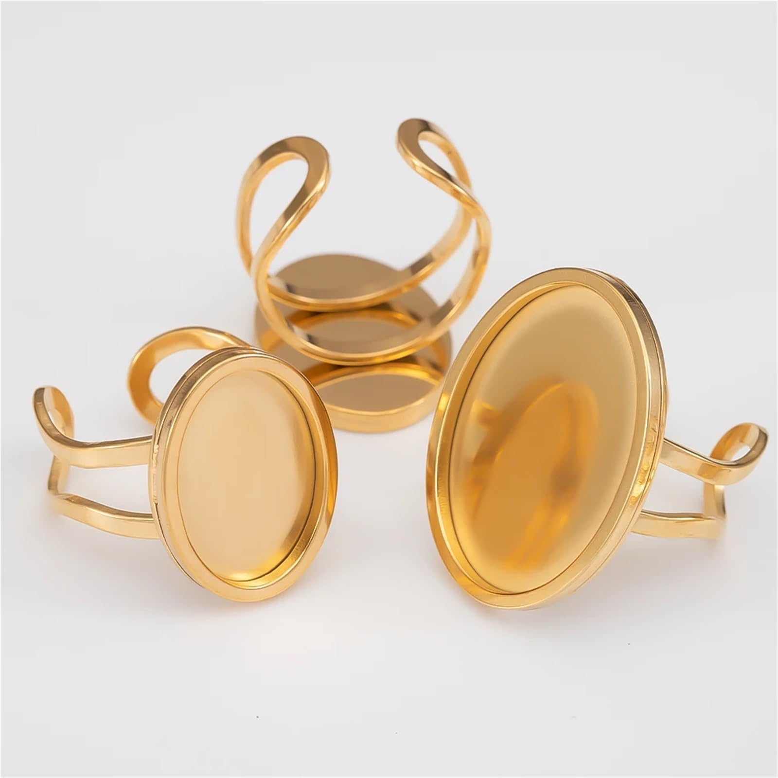 Półfabrykaty pierścionków do produkcji biżuterii, 32 szt., owalny pierścień ze stali nierdzewnej, 18-25 mm, pusta taca kaboszonowa, otwarte podstawy rzemieślnicze, do tworzenia biżuterii, DIY, owalne