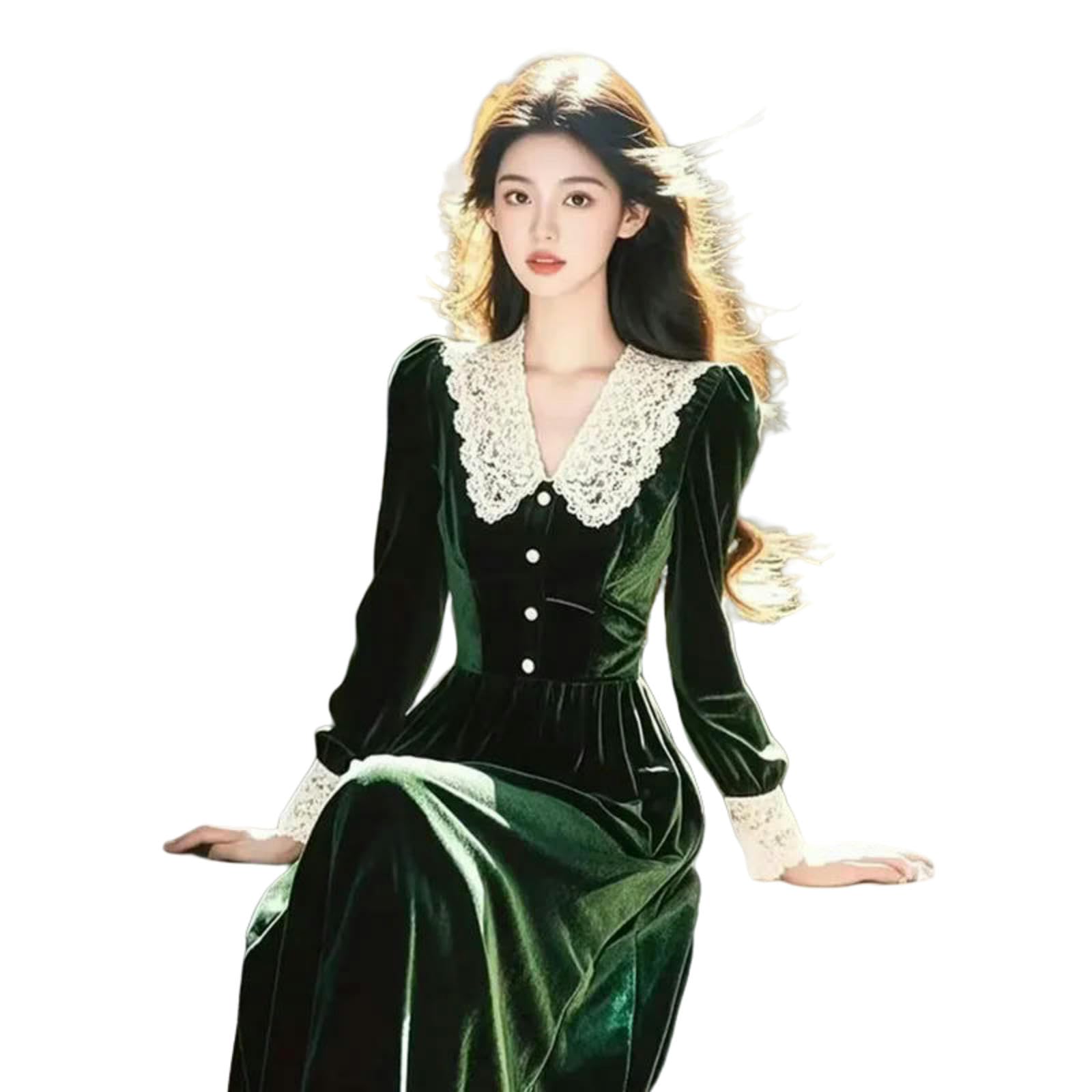 Langarm Kleid Frauen Herbst Neue Langarm-samtkleid, High-end-Vintage-modekleid, Elegantes Formelles Anlasskleid, Temperament Ladies Vestidos, Stilvolles Weibliches Outfit