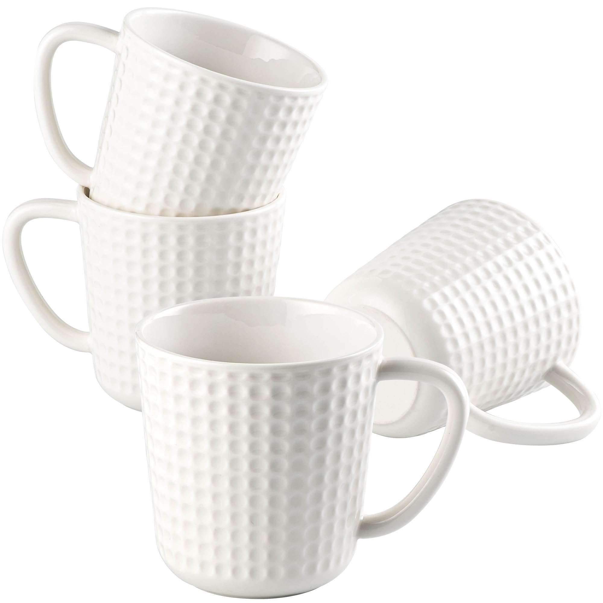 Ceramic Coffee Mugs 15 oz, Large Waffle Embossed Mug Set, Coffee Cups for Latte, Cappuccino, Cocoa, Tea, Mocha, Milk, Housewarming Wedding Present,Microwave & Dishwasher Safe - Set of 4 (White)