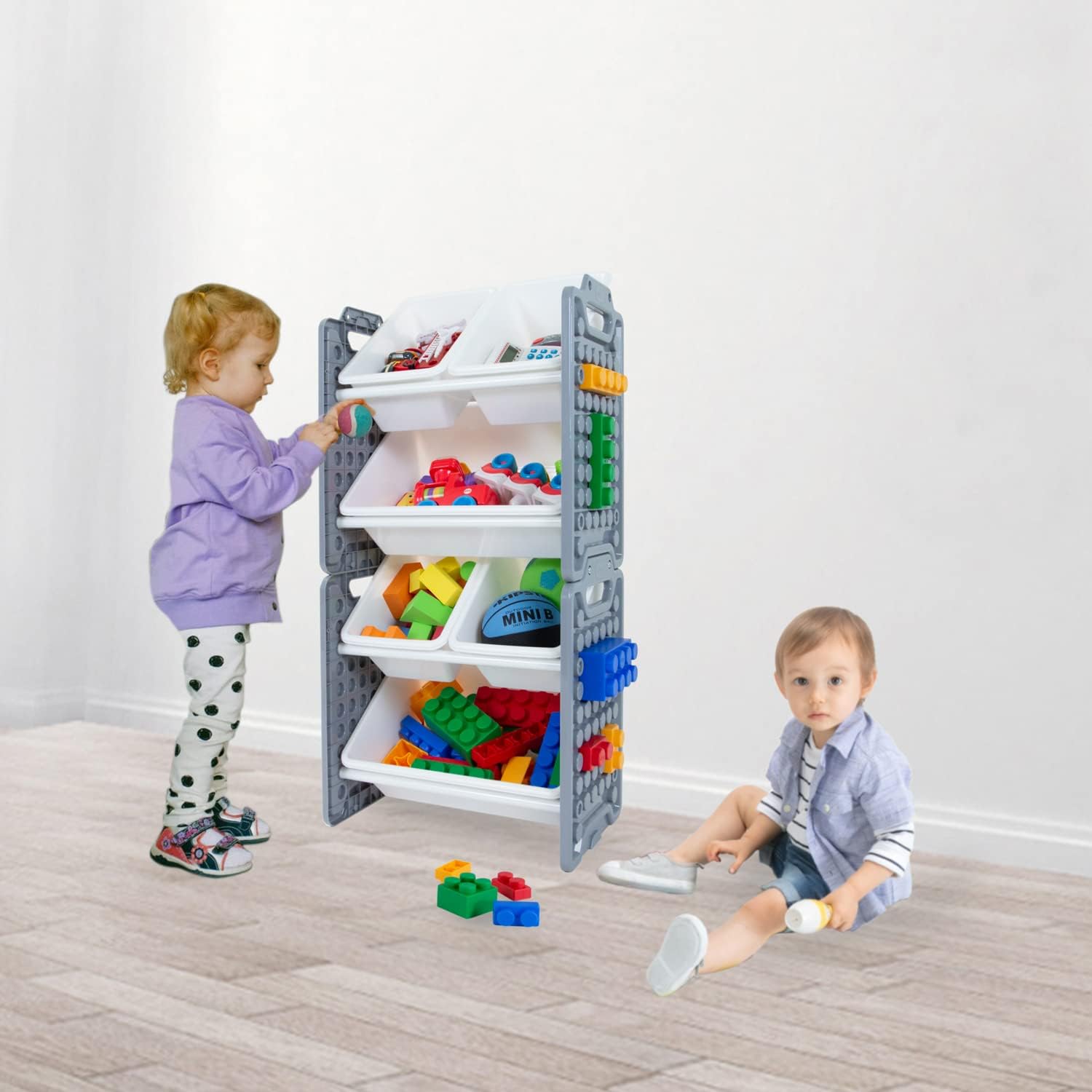 One-Day Sale: Up to 80% Off UNiPLAY Toy Organizer with 6 Removable Storage Bins, Multi-Bin Organizer for Books, Building Blocks, School Materials, Toys with Baseplate Board Frame (Gray)