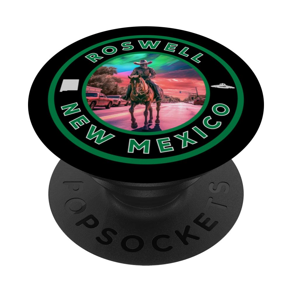 Roswell New Mexico Alien Cowboy PopSockets Swappable PopGrip, Black