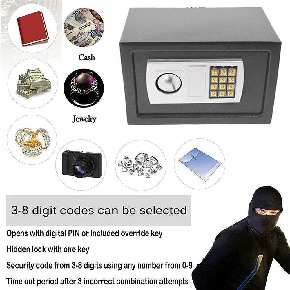 Caja Fuerte Ignífuga Electrónica Para Muebles y Pared - Acero Con Cerradura de Combinación y 2 Llaves
