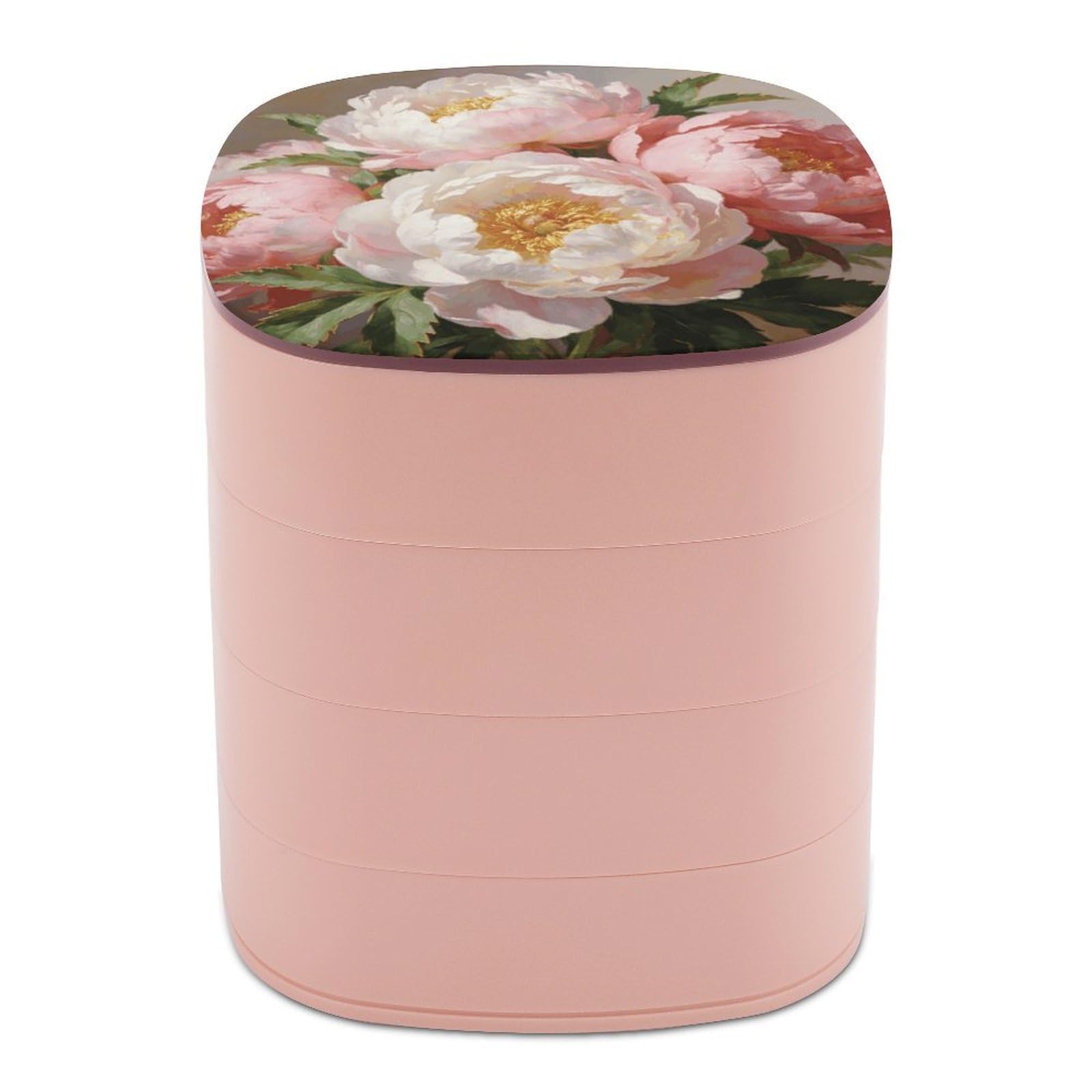 LZQPOEAS Peony Jewelry Box Women Jewelry Organizer Travel Jewelry Case Cute Necklace Ring Storage Organizer 4-Layer Rotating Jewelry Tray Case with Mirror for Bracelets