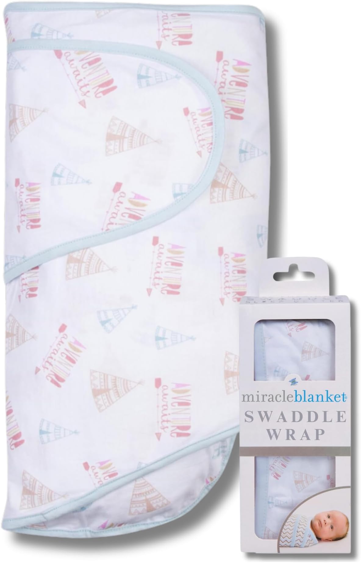Miracle Blanket Baby Sleep Wearable Swaddle Wrap for Newborn Infant Boy or Girl 0-3 Months, Adventure Awaits