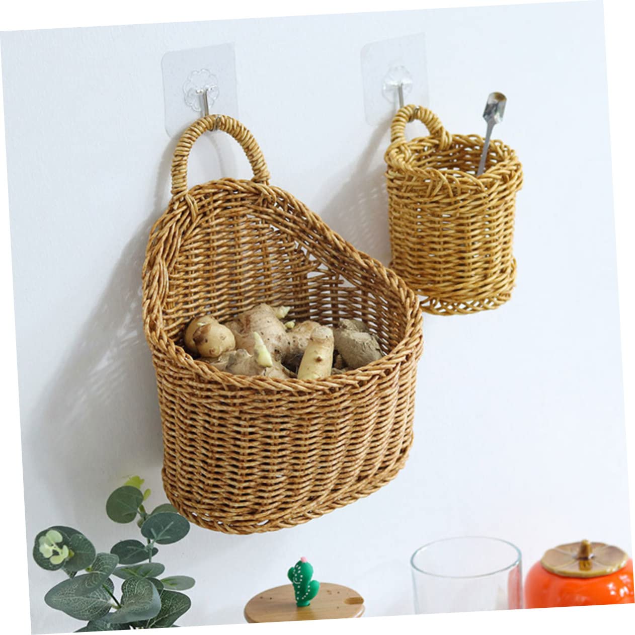 Panier Mural Tressé En PP Imitation Rotin - Panier De Rangement Suspendu 18x18x15,5 Cm