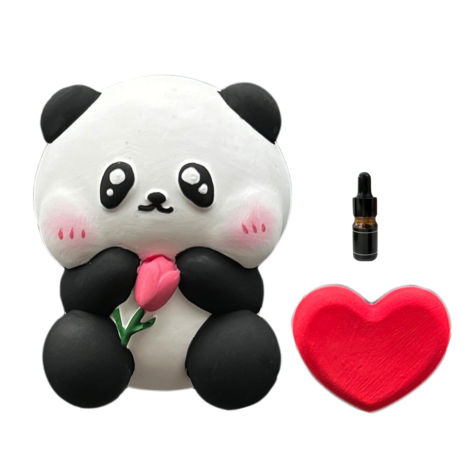 Adorable Panda Car Air Freshener - Cute Design for A/C Vent, Fragrant and Compact (Embracing flower panda+red heart, Fragrance randomly sent)